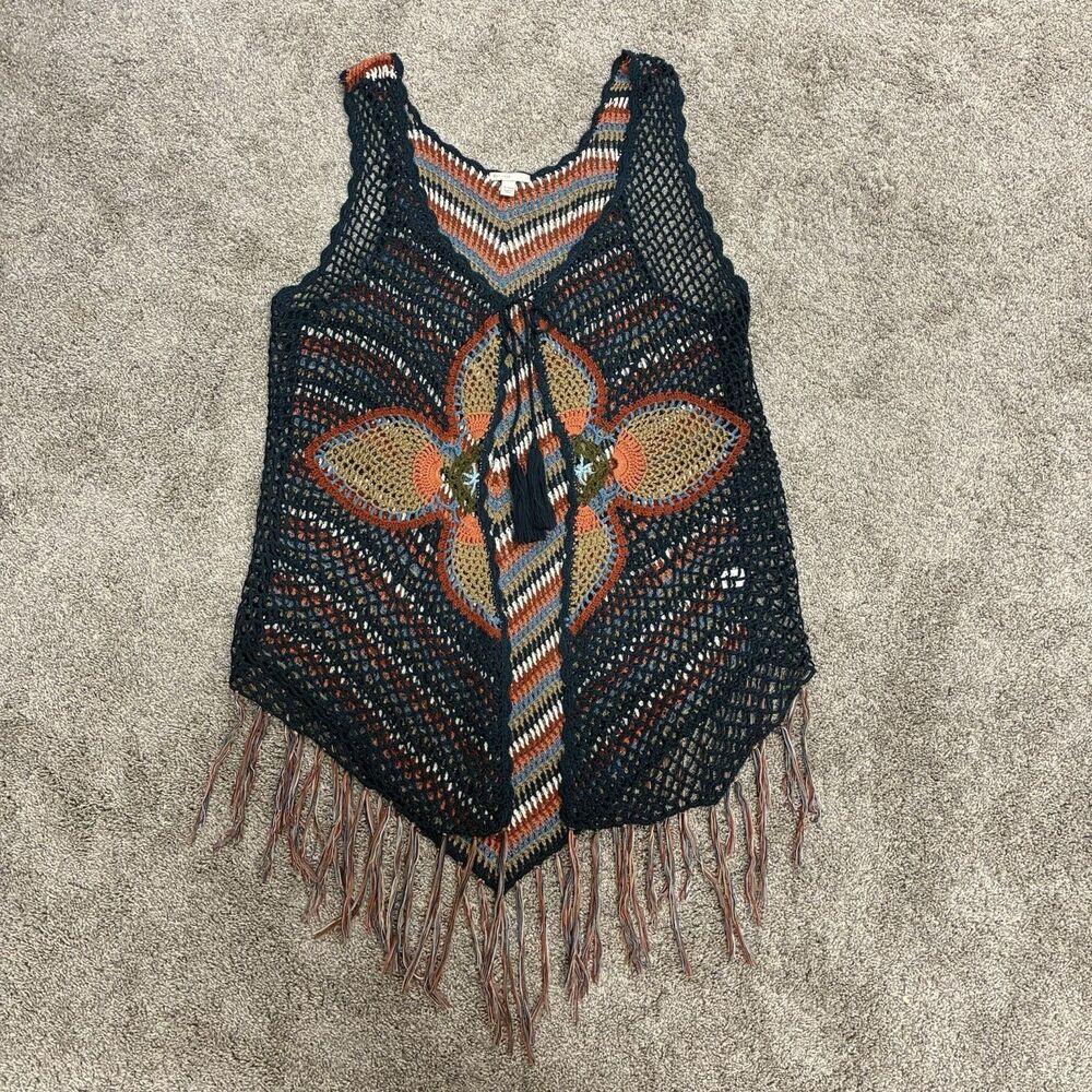 Est 1946 Tie Front Crochet Vest Women’s XL 18/20W Colorful Hippie Boho Festival